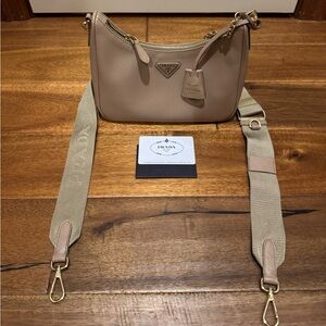 Beige Prada Re-Edition 2005 Saffiano Leather Bag